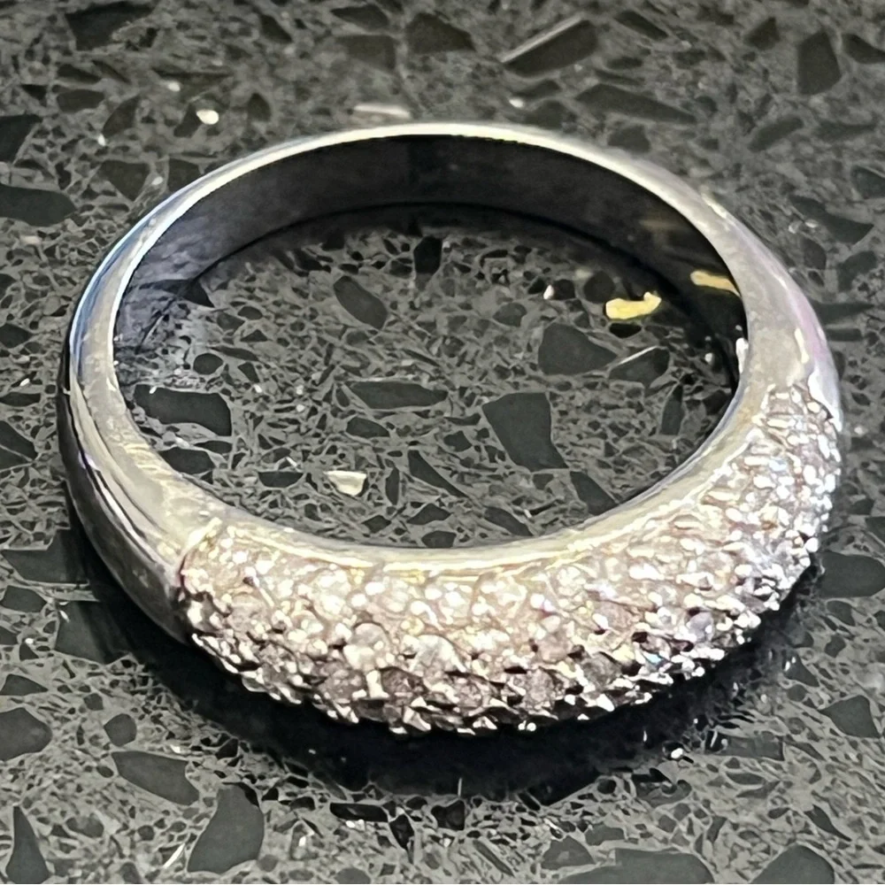 Micro pave set CZ wedding band engagement, ladies anniversary jewelry stack ring - Picture 2 of 2